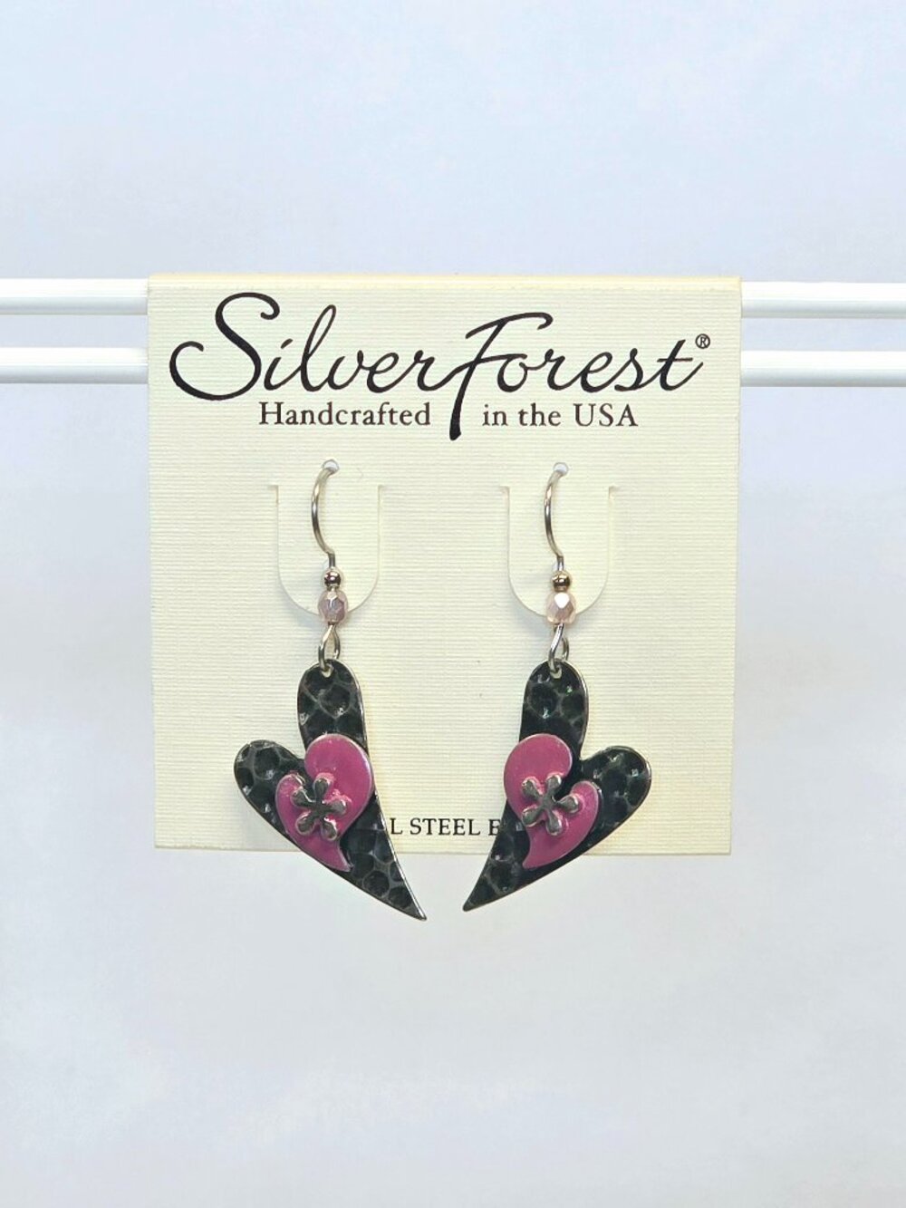 Silver Forest Hammered Heart Dangle Earrings